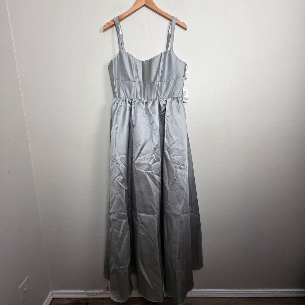 NWT Dessy Collection Scoop Neck Corset Satin Maxi Dress Pockets Sage 14R - Picture 7 of 14